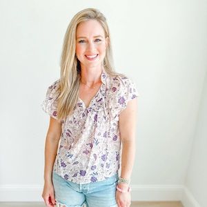 NWT Self Contrast Floral Top